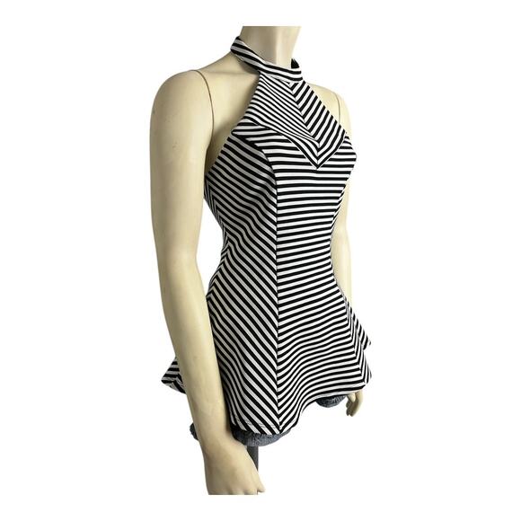 Guess Striped Peplum Top with Choker Neckline White/Black Women's S Casual Chic - Picture 5 of 10